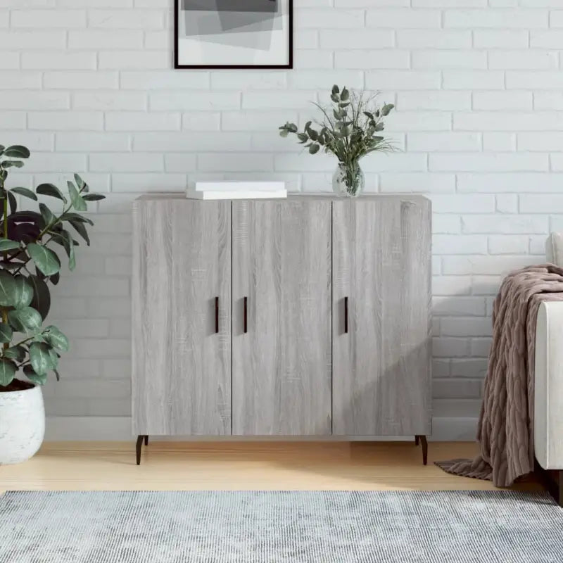 Moderne grijs Sonoma dressoir met metalen poten en bewerkt hout - Grijs sonoma / 1 - Dressoirs & buffetkasten