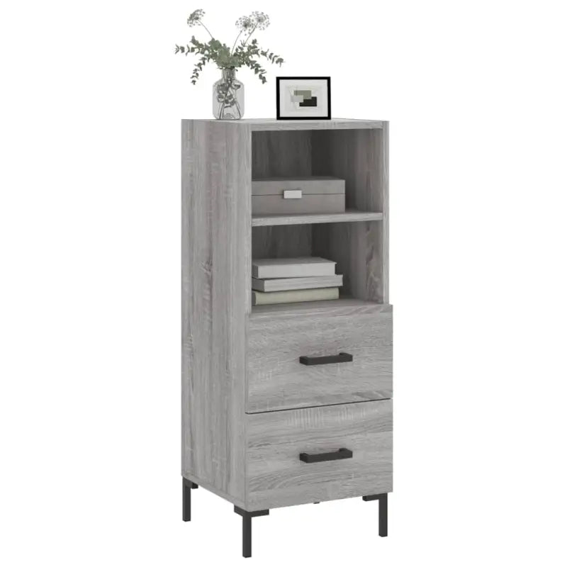 Moderne grijs sonoma dressoir met metalen poten en bewerkt hout - Dressoirs & buffetkasten