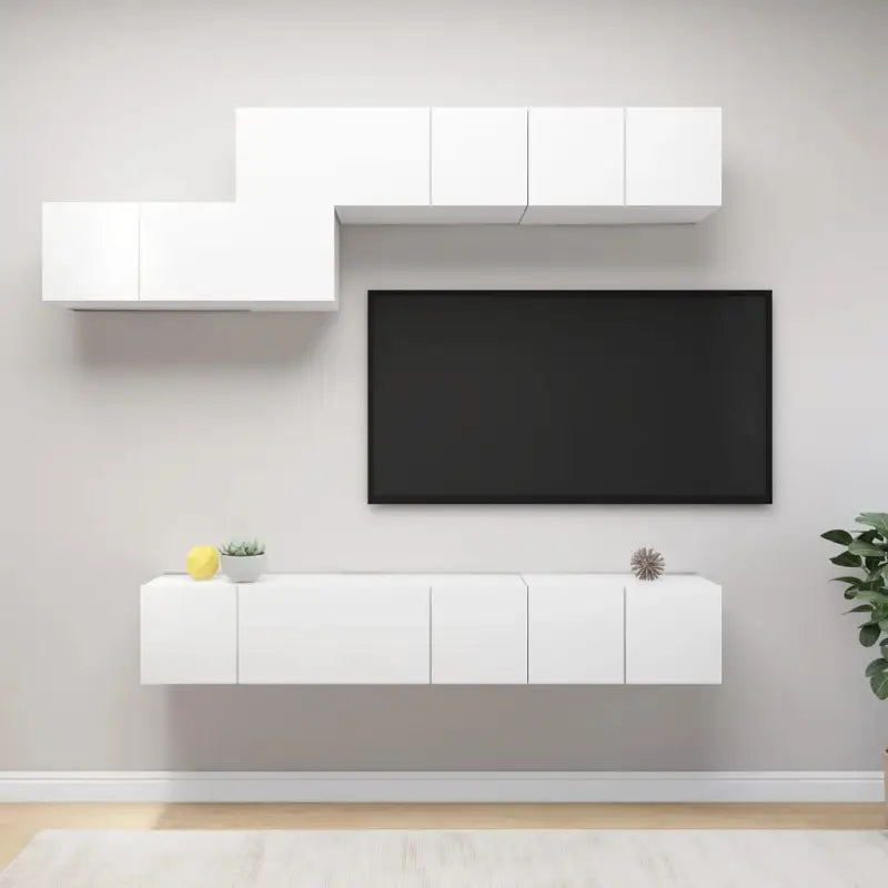 Moderne hangende tv-meubelset in bewerkt hout met opbergruimte - Tv-meubels