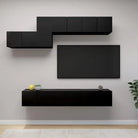 Moderne hangende tv-meubelset in bewerkt hout met opbergruimte - Zwart / 7 / 60 cm - Tv-meubels