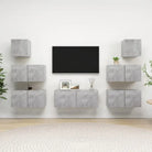 Moderne hangende tv-meubelset van bewerkt hout met opbergruimte - Betongrijs / 7 / 80 cm - Tv-meubels