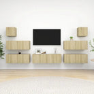 Moderne hangende tv-meubelset van bewerkt hout met opbergruimte - Sonoma eiken / 7 / 100 cm - Tv-meubels