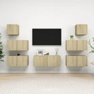 Moderne hangende tv-meubelset van bewerkt hout met opbergruimte - Sonoma eiken / 7 / 80 cm - Tv-meubels