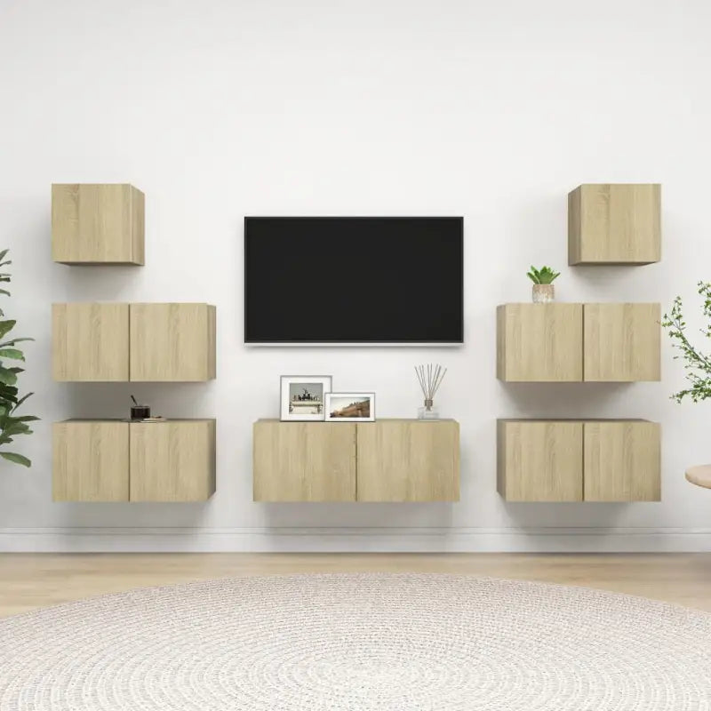 Moderne hangende tv-meubelset van bewerkt hout met opbergruimte - Sonoma eiken / 7 / 80 cm - Tv-meubels