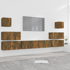 Moderne hangende tv-meubelset van bewerkt hout met opbergruimte - Gerookt eiken / 8 / 60 cm - Tv-meubels