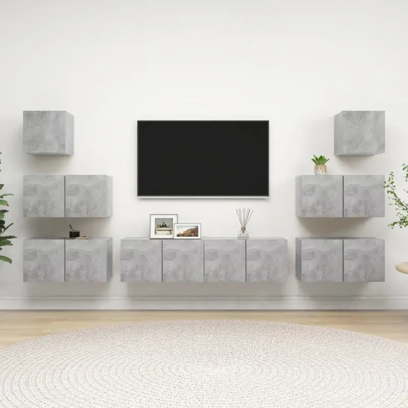 Moderne hangende tv-meubelset van bewerkt hout met opbergruimte - Betongrijs / 8 / 60 cm - Tv-meubels