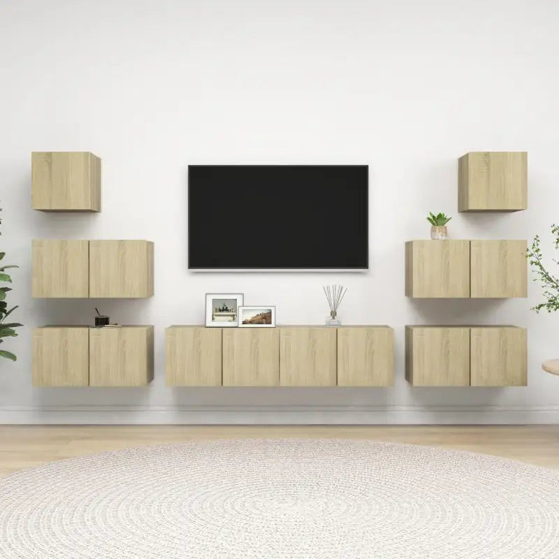 Moderne hangende tv-meubelset van bewerkt hout met opbergruimte - Sonoma eiken / 8 / 60 cm - Tv-meubels