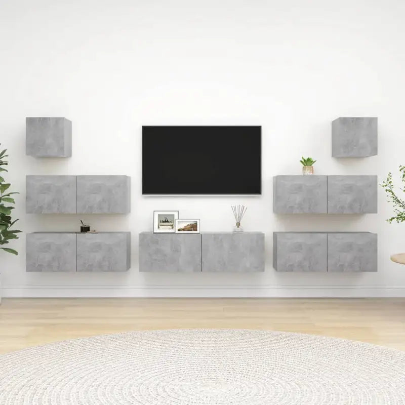 Moderne hangende tv-meubelset van bewerkt hout met opbergruimte - Betongrijs / 7 / 100 cm - Tv-meubels