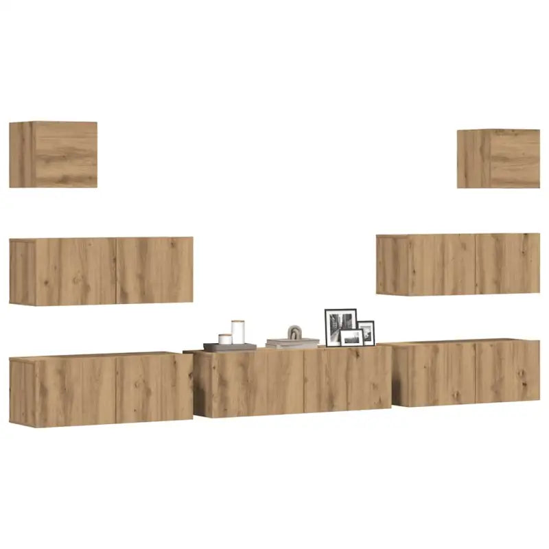 Moderne hangende tv-meubelset van bewerkt hout met opbergruimte - artisanaal eikenkleurig / 7 / 100 cm - Tv-meubels
