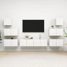 Moderne hangende tv-meubelset van bewerkt hout met opbergruimte - Wit / 8 / 60 cm - Tv-meubels