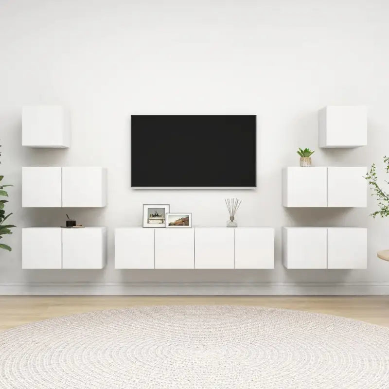 Moderne hangende tv-meubelset van bewerkt hout met opbergruimte - Wit / 8 / 60 cm - Tv-meubels