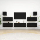 Moderne hangende tv-meubelset van bewerkt hout met opbergruimte - Zwart / 7 / 100 cm - Tv-meubels