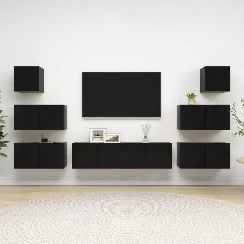 Moderne hangende tv-meubelset van bewerkt hout met opbergruimte - Zwart / 8 / 60 cm - Tv-meubels