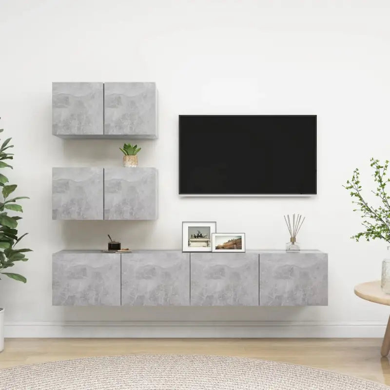 Moderne hangende TV-meubelset van bewerkt hout met veel opbergruimte - Betongrijs / 4 / 60 cm - Tv-meubels