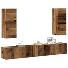 Moderne hangende TV-meubelset van bewerkt hout met veel opbergruimte - Oud hout / 4 / 100 cm - Tv-meubels