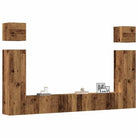 Moderne hangende tv-meubelset van bewerkt hout met veel opbergruimte - Oud hout / 6 / 100 cm - Tv-meubels