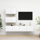 Moderne hangende TV-meubelset van bewerkt hout met veel opbergruimte - Wit / 4 / 60 cm - Tv-meubels