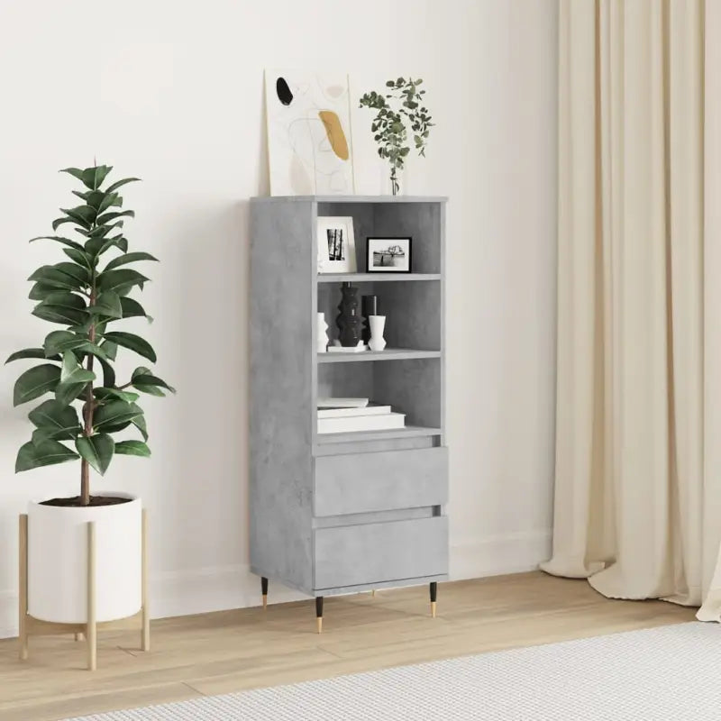 Moderne hoge kast in bewerkt hout met industriële charme - Betongrijs / 1 - Dressoirs & buffetkasten