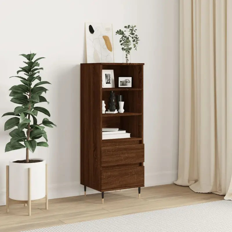 Moderne hoge kast in bewerkt hout met industriële charme - Bruineiken / 1 - Dressoirs & buffetkasten