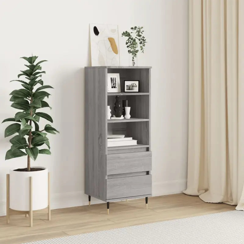 Moderne hoge kast in bewerkt hout met industriële charme - Grijs sonoma / 1 - Dressoirs & buffetkasten