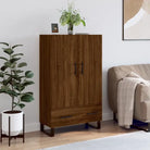 Moderne hoge kast met metalen poten en bewerkt hout - Bruineiken / 1 - Dressoirs & buffetkasten