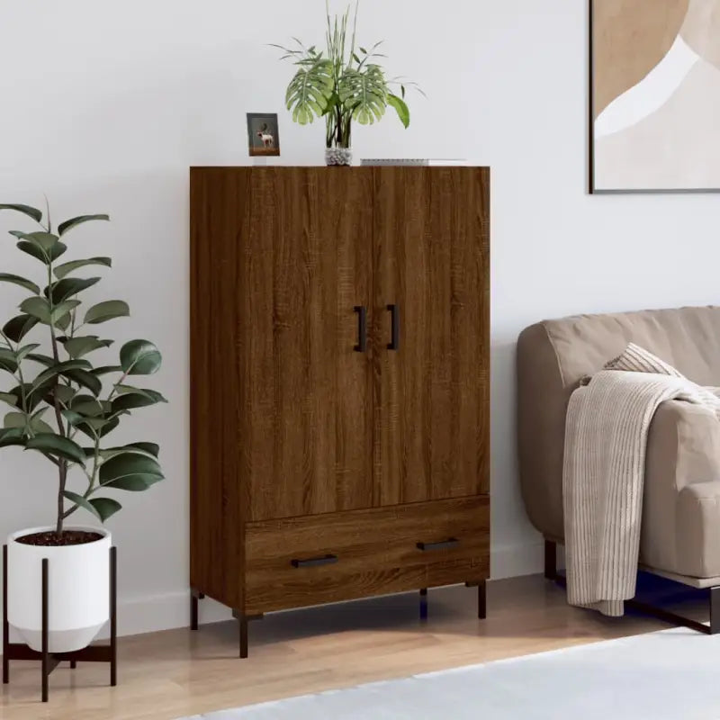 Moderne hoge kast met metalen poten en bewerkt hout - Dressoirs & buffetkasten