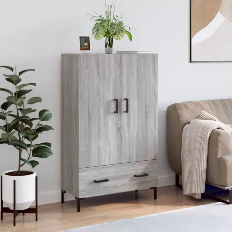 Moderne hoge kast met metalen poten en bewerkt hout - Grijs sonoma / 1 - Dressoirs & buffetkasten