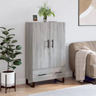 Moderne hoge kast met metalen poten en bewerkt hout - Grijs sonoma / 1 - Dressoirs & buffetkasten