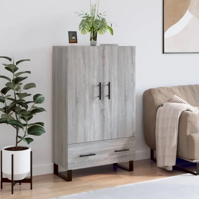 Moderne hoge kast met metalen poten en bewerkt hout - Grijs sonoma / 1 - Dressoirs & buffetkasten