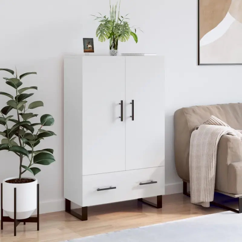 Moderne hoge kast met metalen poten en bewerkt hout - Hoogglans wit / 1 - Dressoirs & buffetkasten