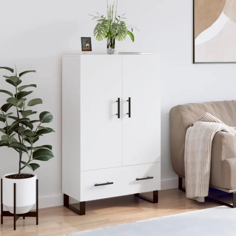 Moderne hoge kast met metalen poten en bewerkt hout - Wit / 1 - Dressoirs & buffetkasten