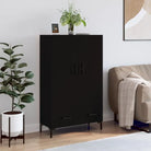 Moderne hoge kast met metalen poten en bewerkt hout - Zwart / 1 - Dressoirs & buffetkasten