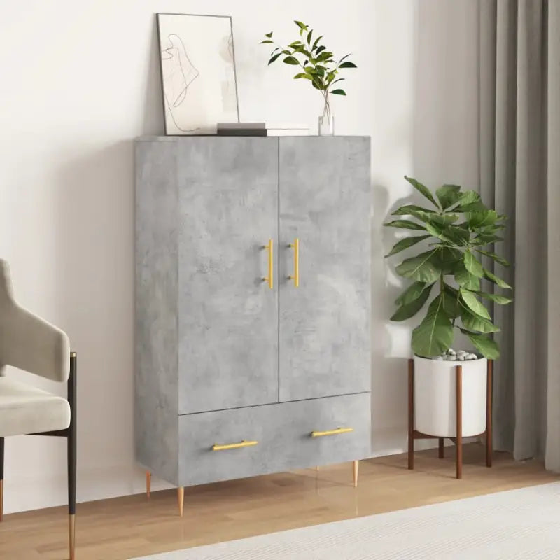 Moderne hoge kast met metalen poten van bewerkt hout - Betongrijs / 1 - Dressoirs & buffetkasten