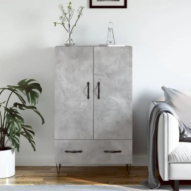 Moderne hoge kast met metalen poten van bewerkt hout - Betongrijs / 1 - Dressoirs & buffetkasten