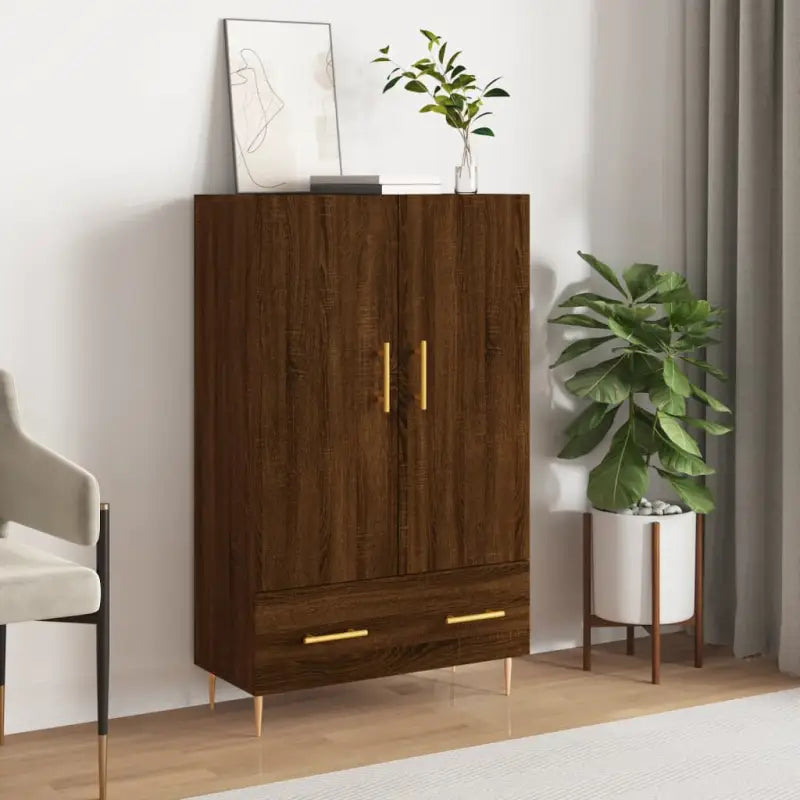 Moderne hoge kast met metalen poten van bewerkt hout - Bruineiken / 1 - Dressoirs & buffetkasten