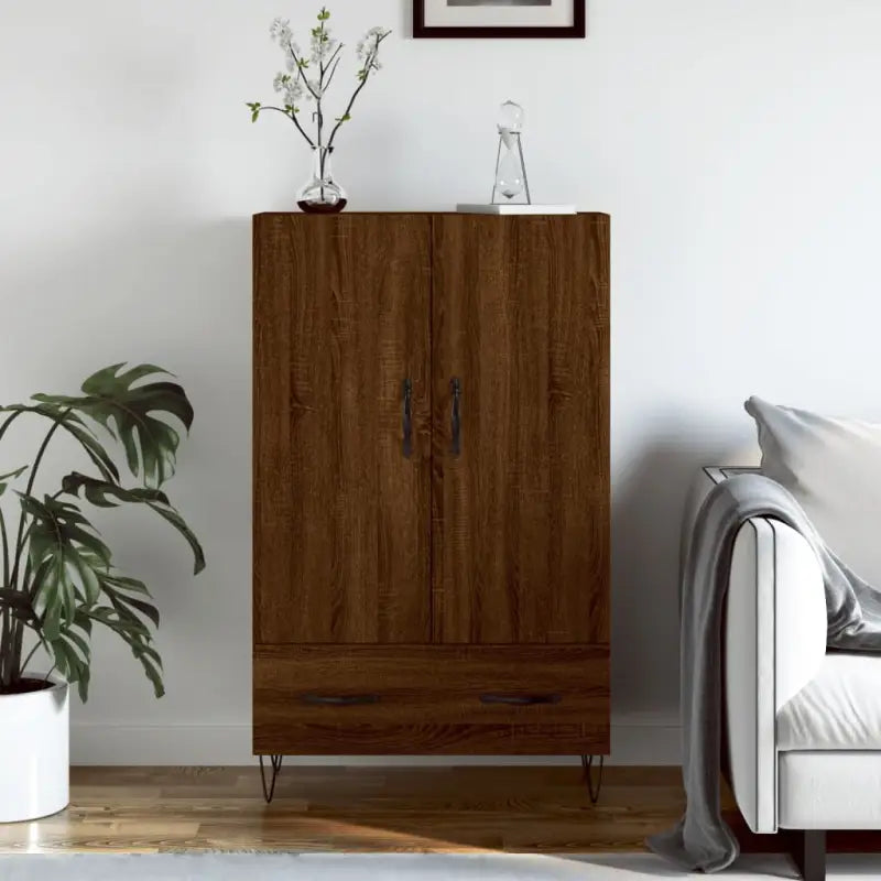 Moderne hoge kast met metalen poten van bewerkt hout - Bruineiken / 1 - Dressoirs & buffetkasten