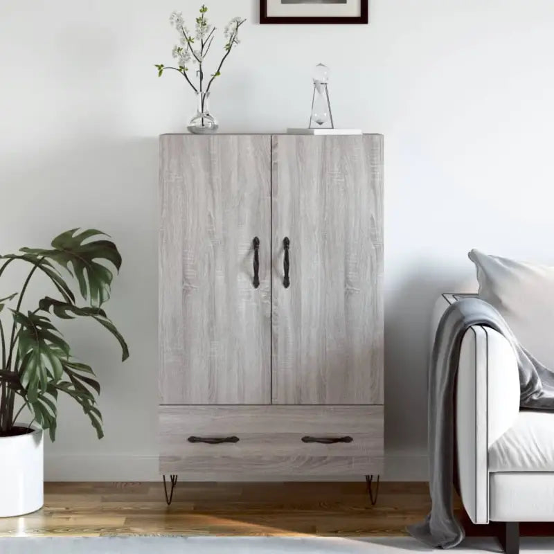 Moderne hoge kast met metalen poten van bewerkt hout - Dressoirs & buffetkasten