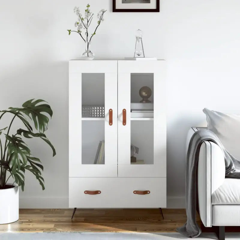 Moderne hoge kast met metalen poten van bewerkt hout - Wit / 1 - Dressoirs & buffetkasten