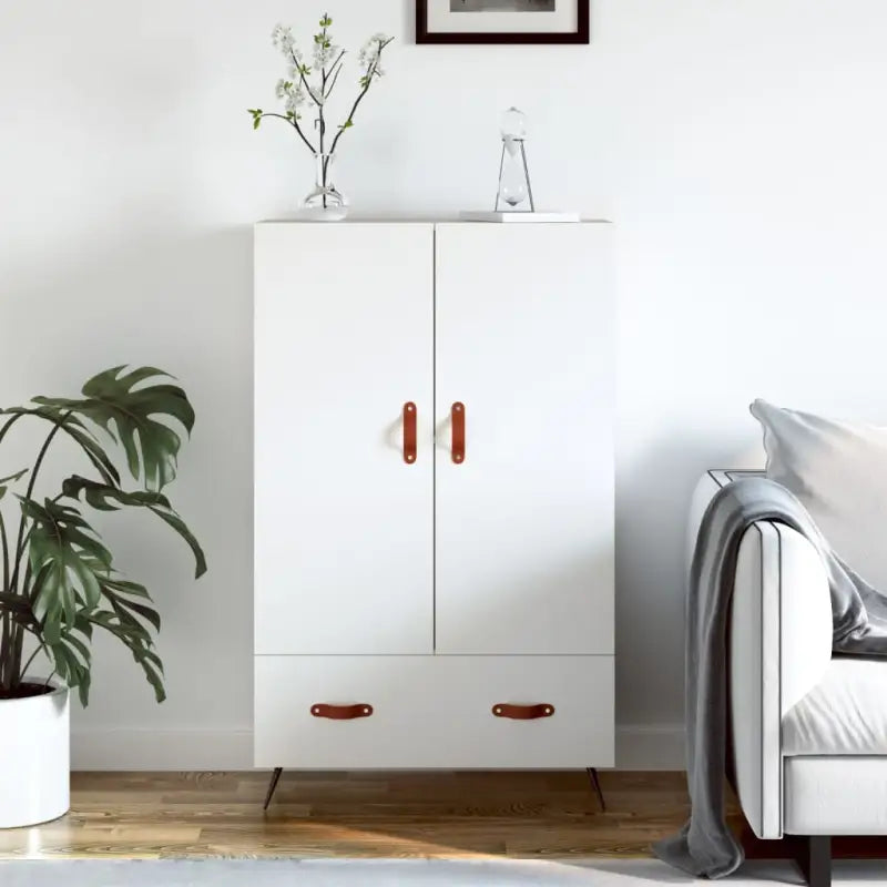 Moderne hoge kast met metalen poten van bewerkt hout - Wit / 1 - Dressoirs & buffetkasten
