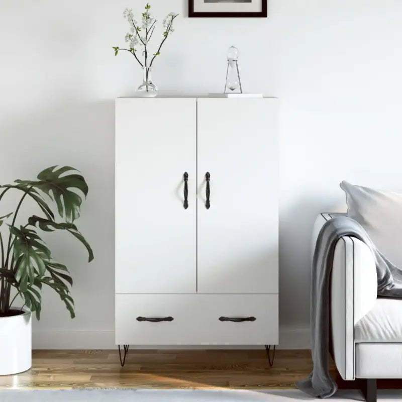 Moderne hoge kast met metalen poten van bewerkt hout - Wit / 1 - Dressoirs & buffetkasten