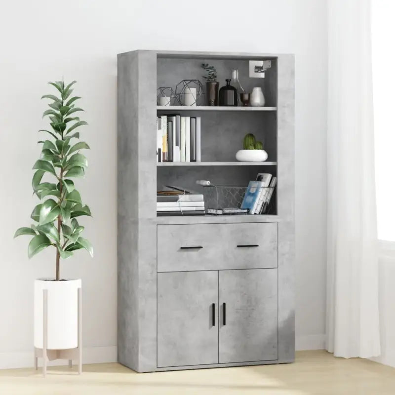 Moderne hoge kast van bewerkt hout voor een stijlvolle uitstraling - Betongrijs / 1 - Dressoirs & buffetkasten