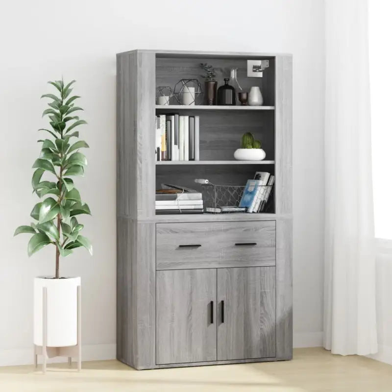 Moderne hoge kast van bewerkt hout voor een stijlvolle uitstraling - Grijs sonoma / 1 - Dressoirs & buffetkasten