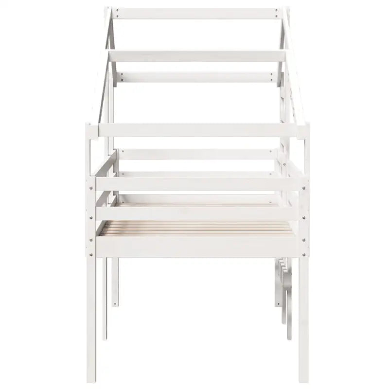 Moderne hoogslaper in massief grenenhout met open zijdeur in wit materiaal - Bedden & bedframes