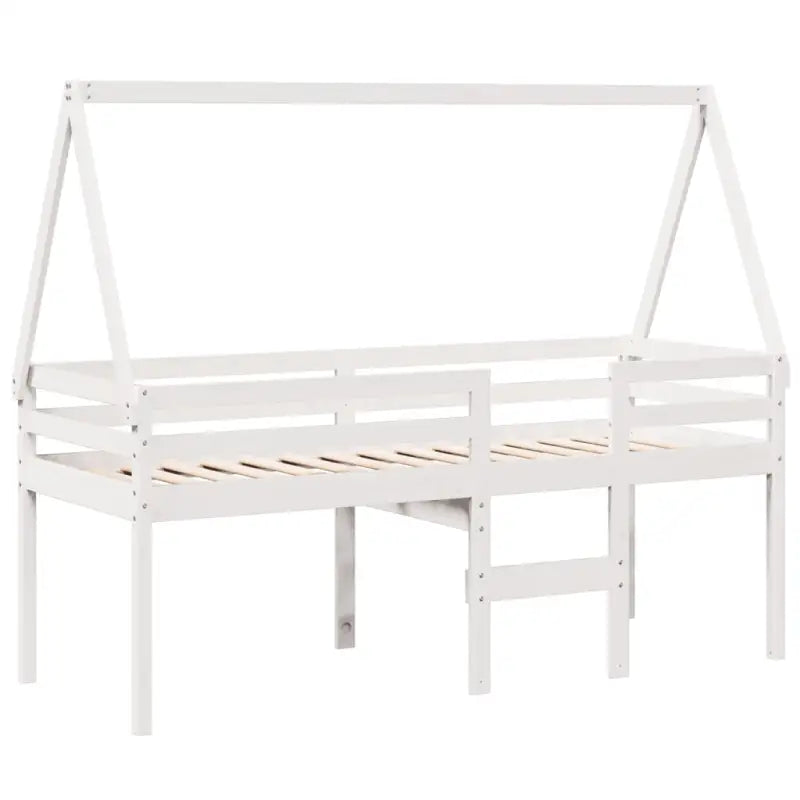 Moderne hoogslaper van massief grenenhout met open zijdeur in wit materiaal - Bedden & bedframes