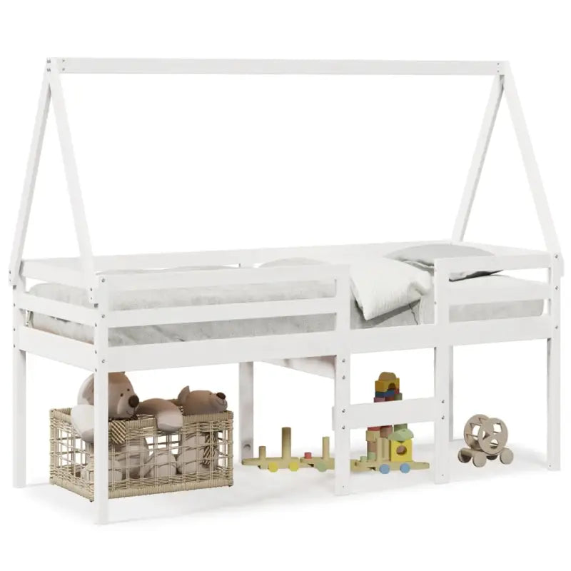 Moderne hoogslaper van massief grenenhout met open zijdeur in wit materiaal - Bedden & bedframes