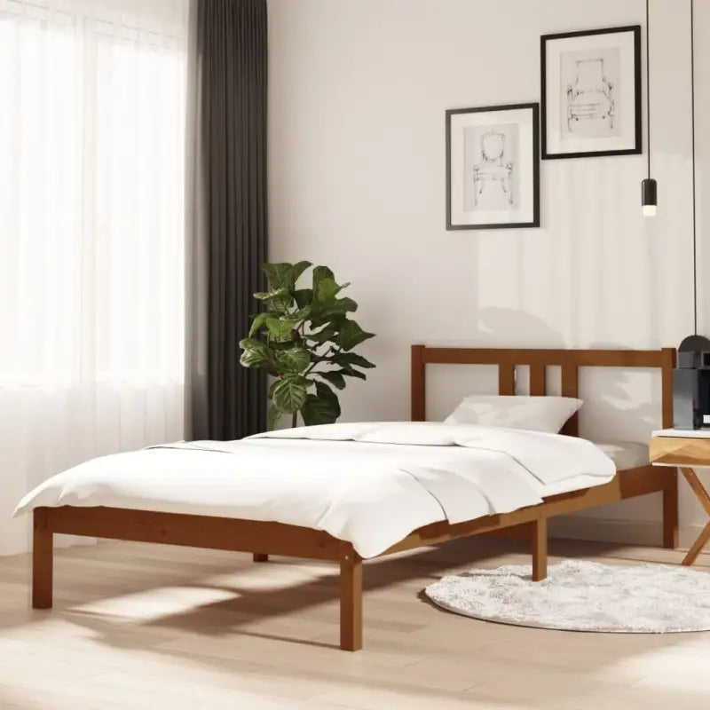 Moderne houten bedframe van massief grenenhout met levering bevat - Honingbruin / 100 x 200 cm - Bedden & bedframes