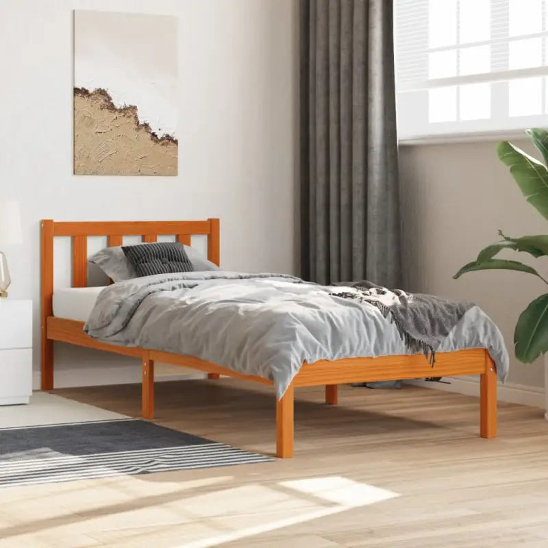 Moderne houten bedframe van massief grenenhout voor stijlvolle slaapkamers - Wasbruin / 90 x 190 cm - Bedden & bedframes