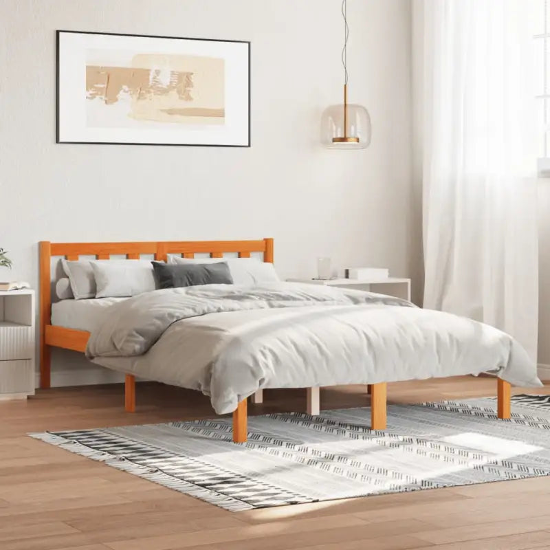 Moderne houten bedframe van massief grenenhout voor stijlvolle slaapkamers - Wasbruin / 140 x 200 cm - Bedden &