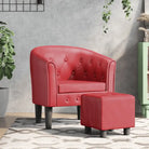Moderne kuipstoel met decoratieve knopen en duurzaam materiaal - Wijnrood / 1 / Met voetenbank - Fauteuils &
