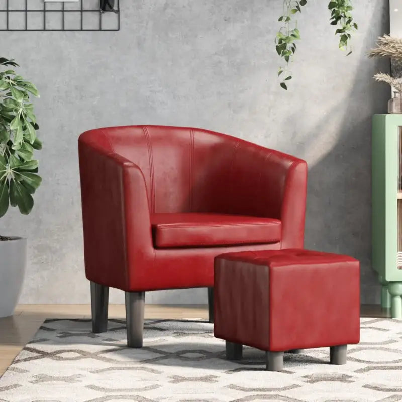 Moderne kuipstoel met duurzaam materiaal voor woonkamer en kantoor - Wijnrood / 1 / Met voetenbank - Fauteuils &